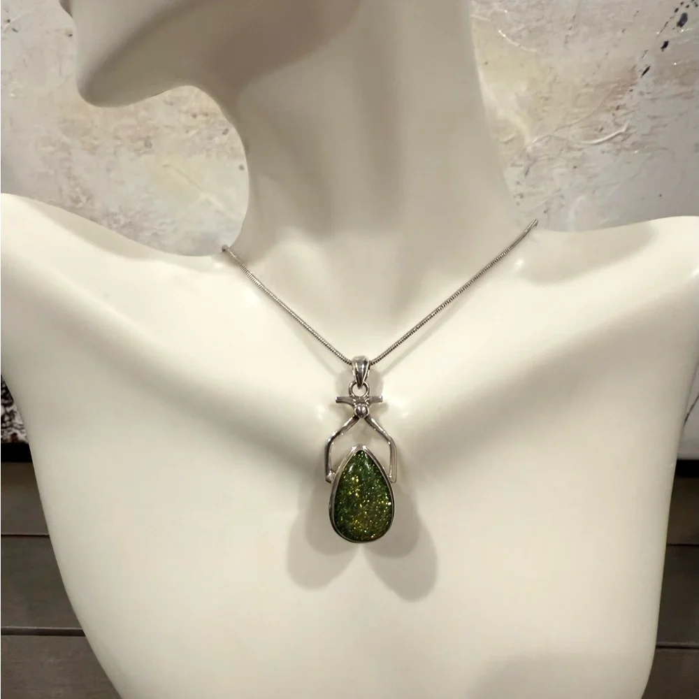 Dichronic Glass Pendant Sterling Silver with SS Plate Chain CHRISTMAS Green🌲